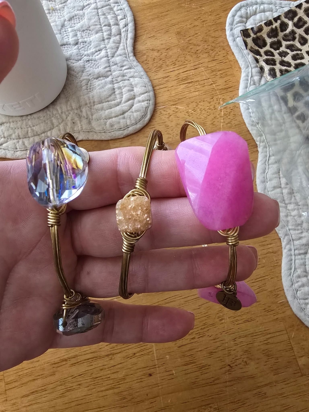 Bourbon and Bowties Gemstone Wire-Wrap Bracelets Lot of 3